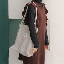 Load image into Gallery viewer, PUBGS Women Tote Female Casual Shoulder Bag Ladies Canvas Handbag High Capacity Foldable Reusable Corduroy Shopping Bag for Girl